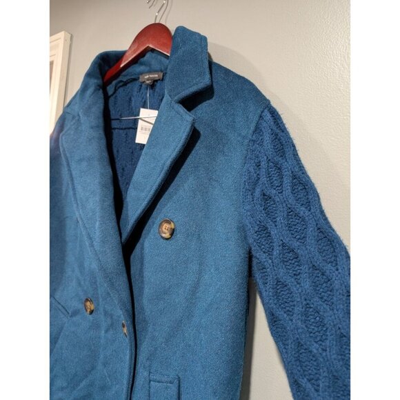 NEW ANN TAYLOR $198 SEA STORM BLUE MIXED MEDIA CABLE COATIGAN JACKET SZ LARGE - Picture 11 of 16